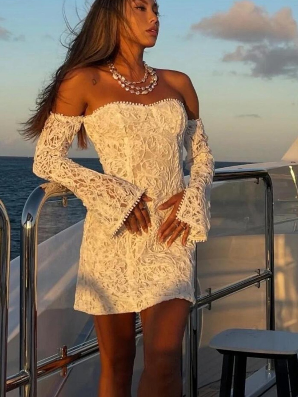 NWT 12th Tribe Liliana White Off-Shoulder Lace Mini Dress